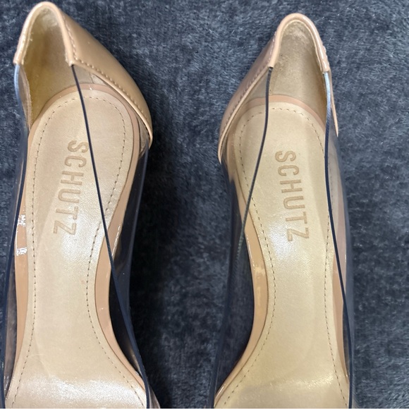 Schutz Cendi Pumps Size 6.5B Stilleto Pointed Toe Clear Vinyl and Patent Leather - Picture 2 of 13